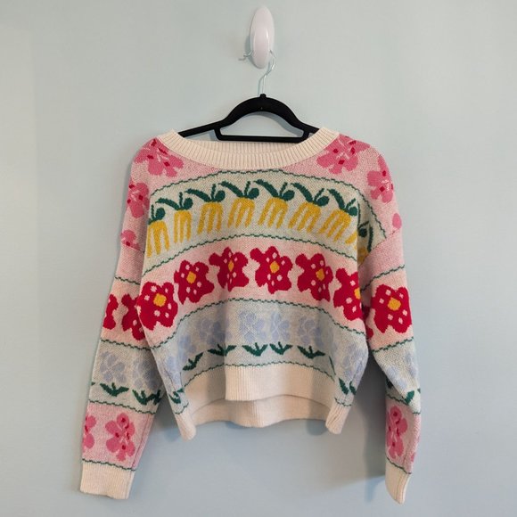 Dreamers by Debut Cropped Style Multi Colour Patterned Sweater - Picture 2 of 13